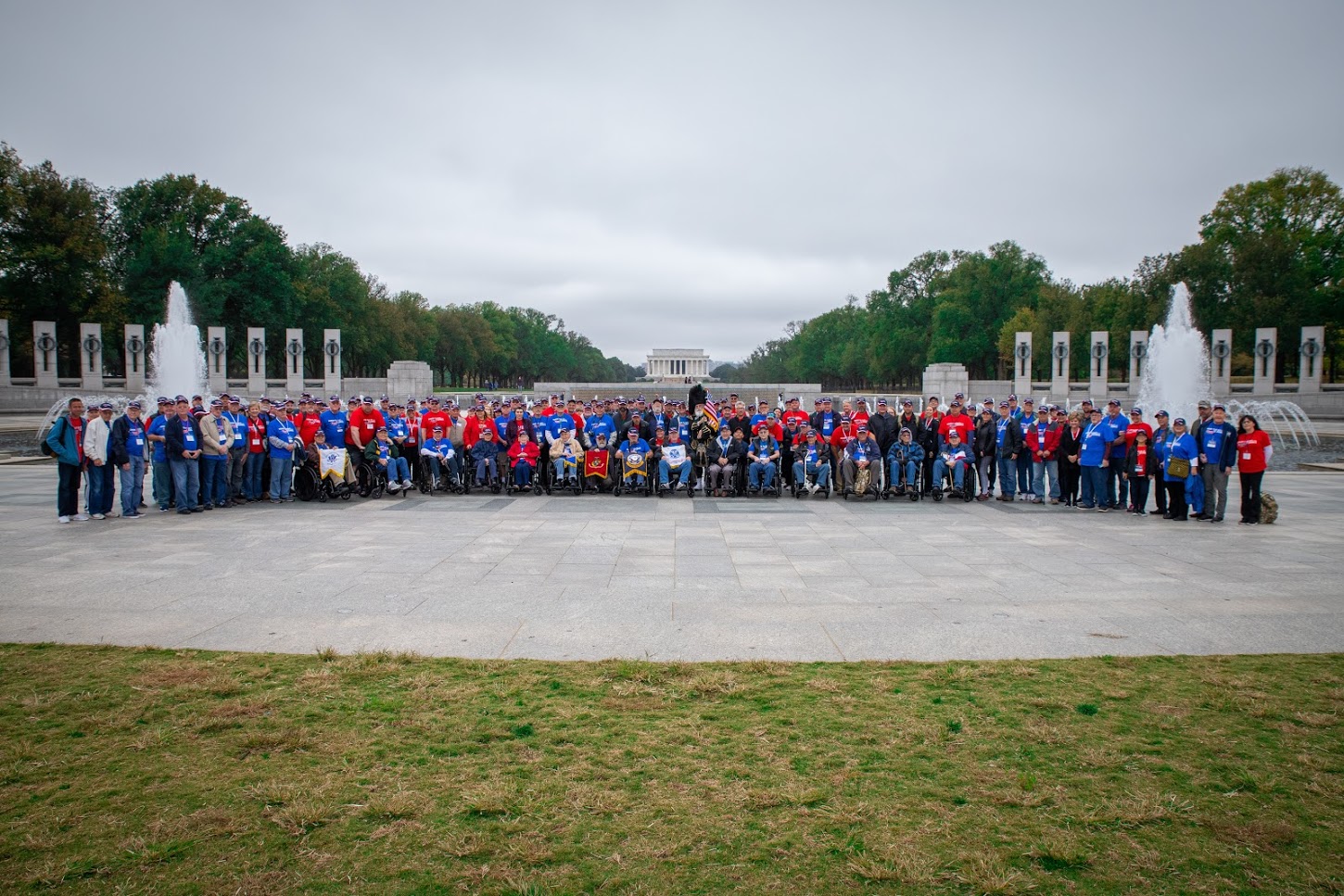 Veterans at memorial wall